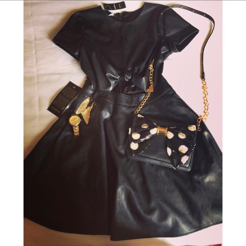 Black Faux Leather Bebé Dress